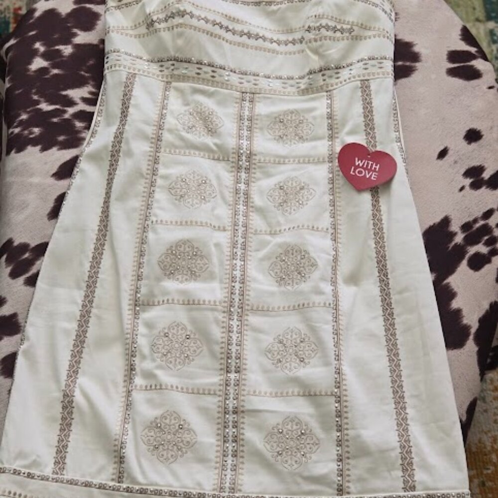 White Jeweled Strapless Mini Dress